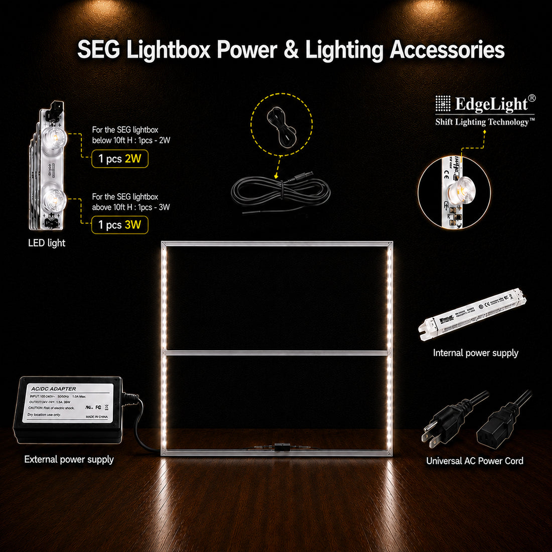 Caisson lumineux LED en tissu SEG - 2,5 m de largeur x 2,5 m de hauteur 
