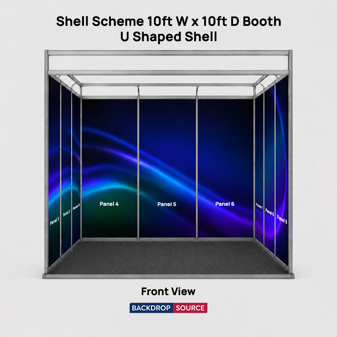 Conception graphique modulaire pour un stand de 3 m de large x 3 m de profondeur 