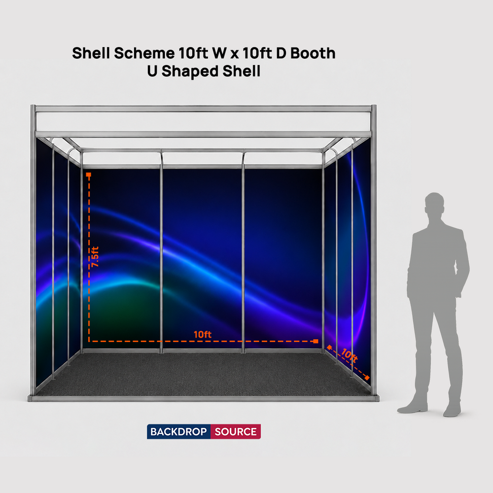 Conception graphique modulaire pour un stand de 3 m de large x 3 m de profondeur 