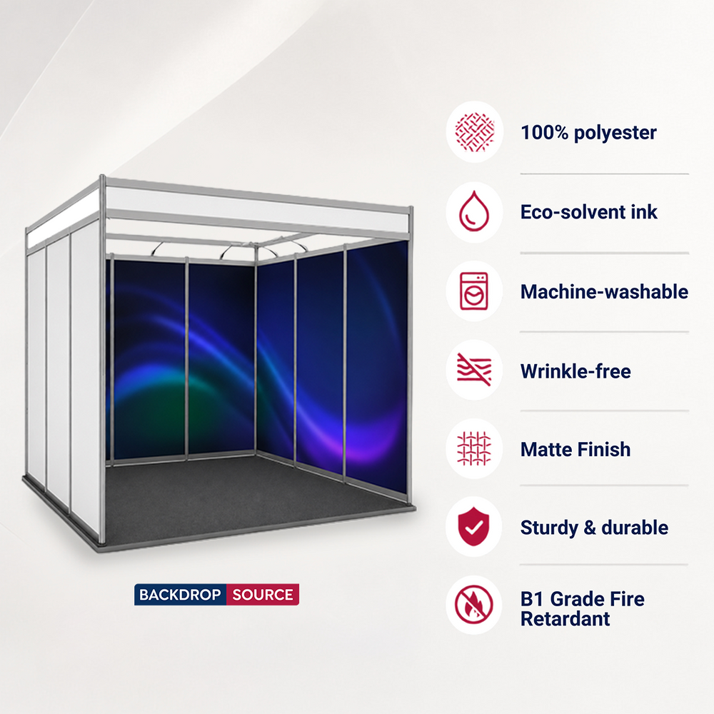Conception graphique modulaire pour un stand de 3 m de large x 3 m de profondeur 