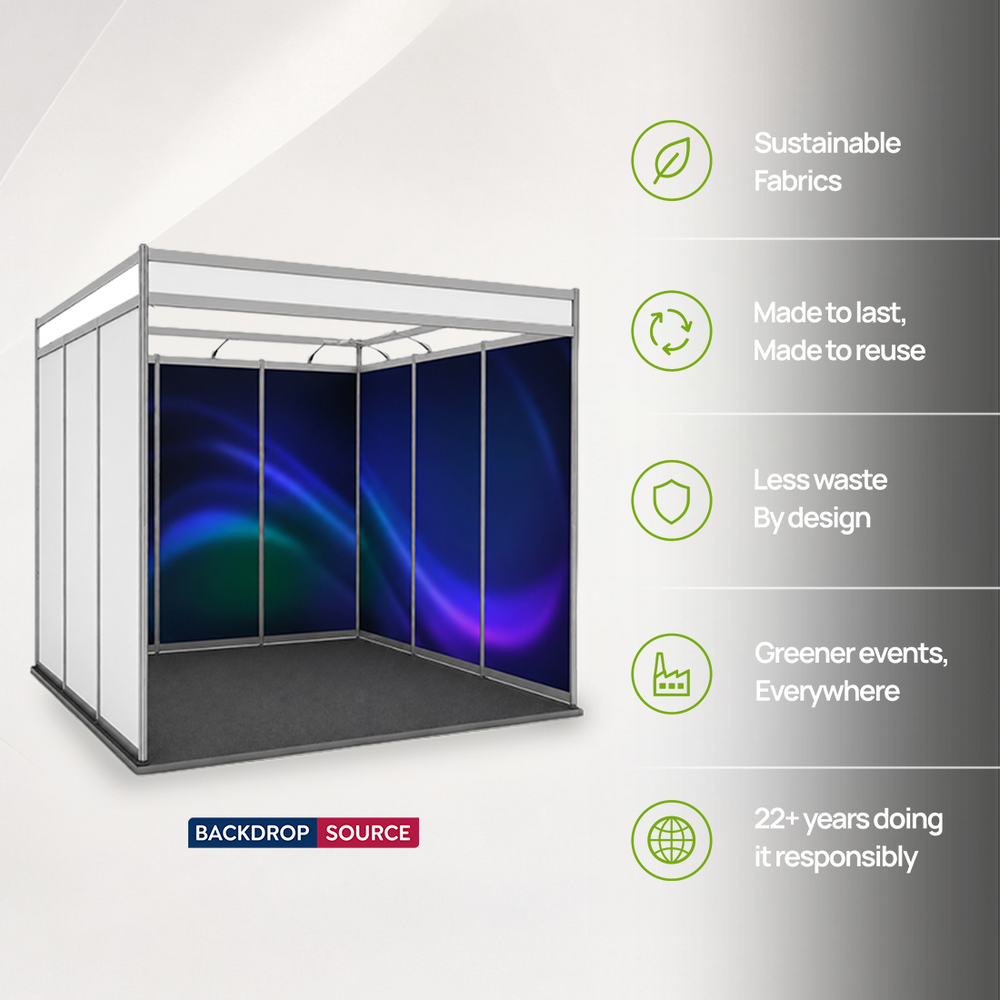 Conception graphique modulaire pour un stand de 3 m de large x 3 m de profondeur 