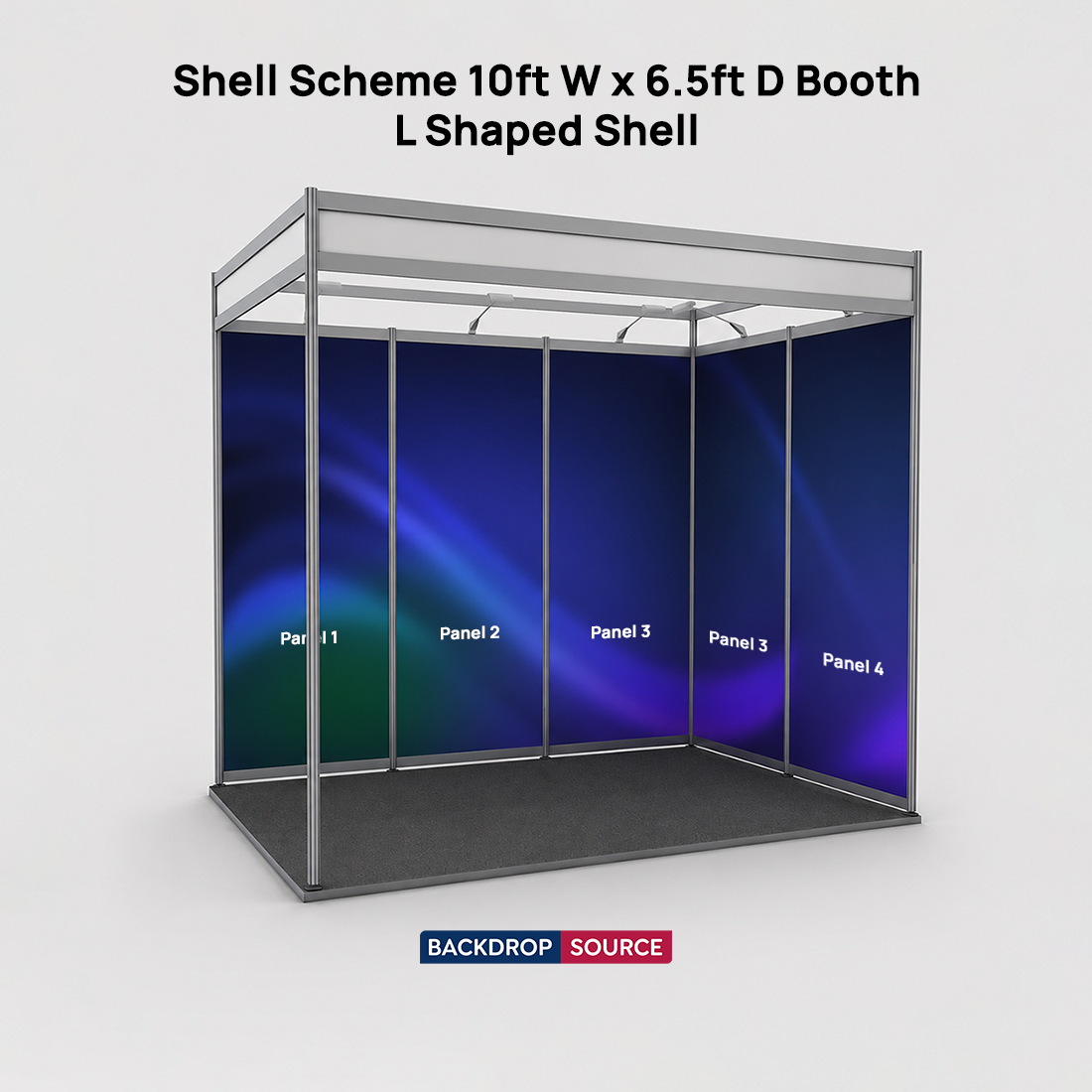 Conception graphique modulaire pour un stand de 3 m de large x 2 m de profondeur 