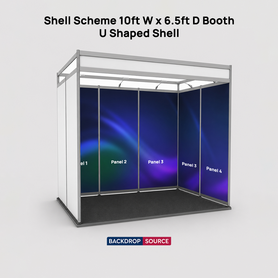 Conception graphique modulaire pour un stand de 3 m de large x 2 m de profondeur 