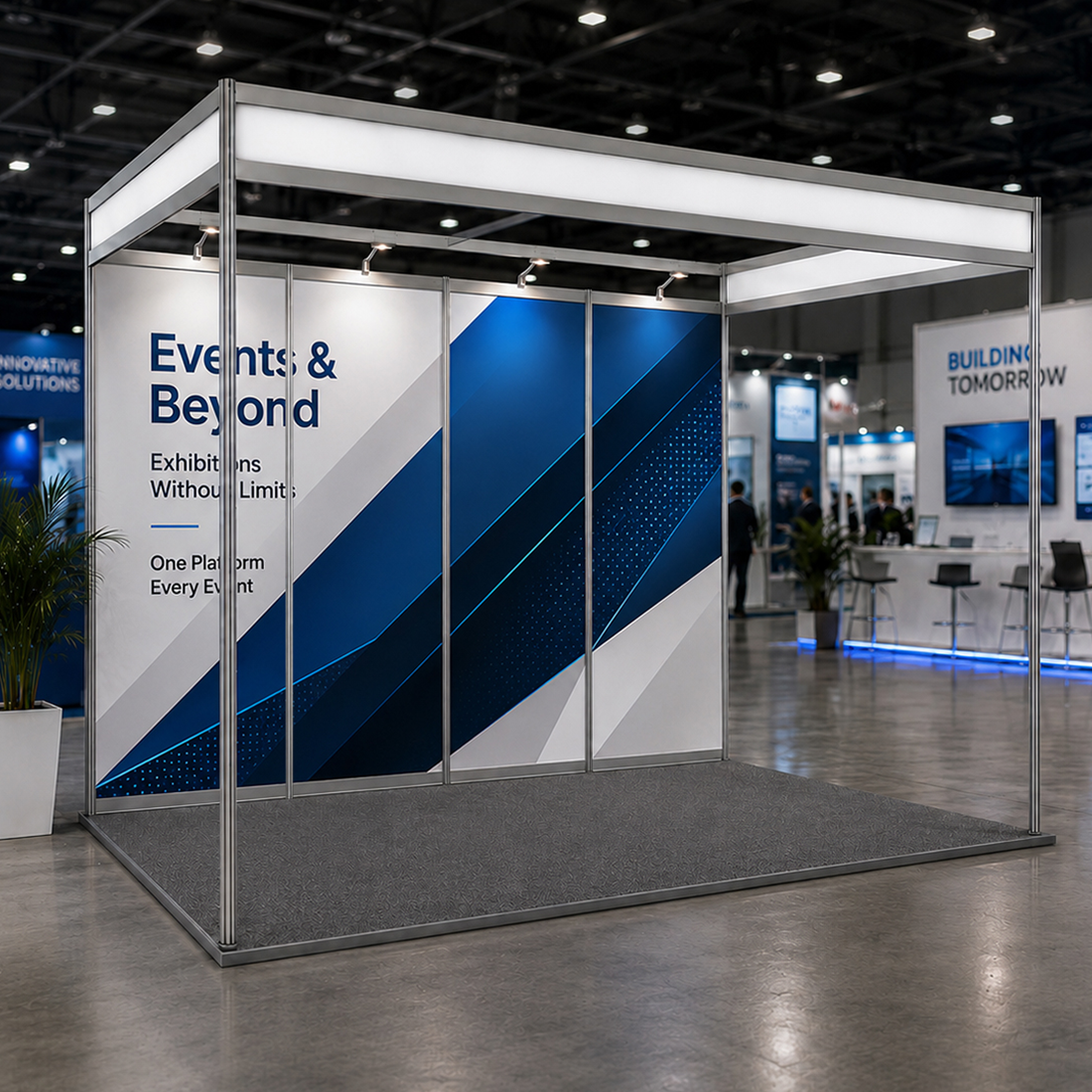 Graphismes pour stand d'exposition (structure modulaire) de 4 m de large x 3 m de profondeur 