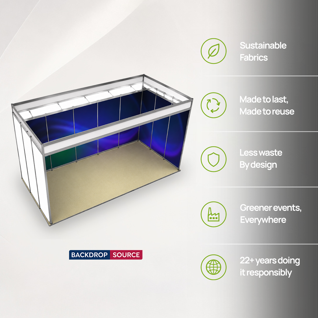 Graphismes pour stand d'exposition (structure modulaire) de 5 m de large x 3 m de profondeur 