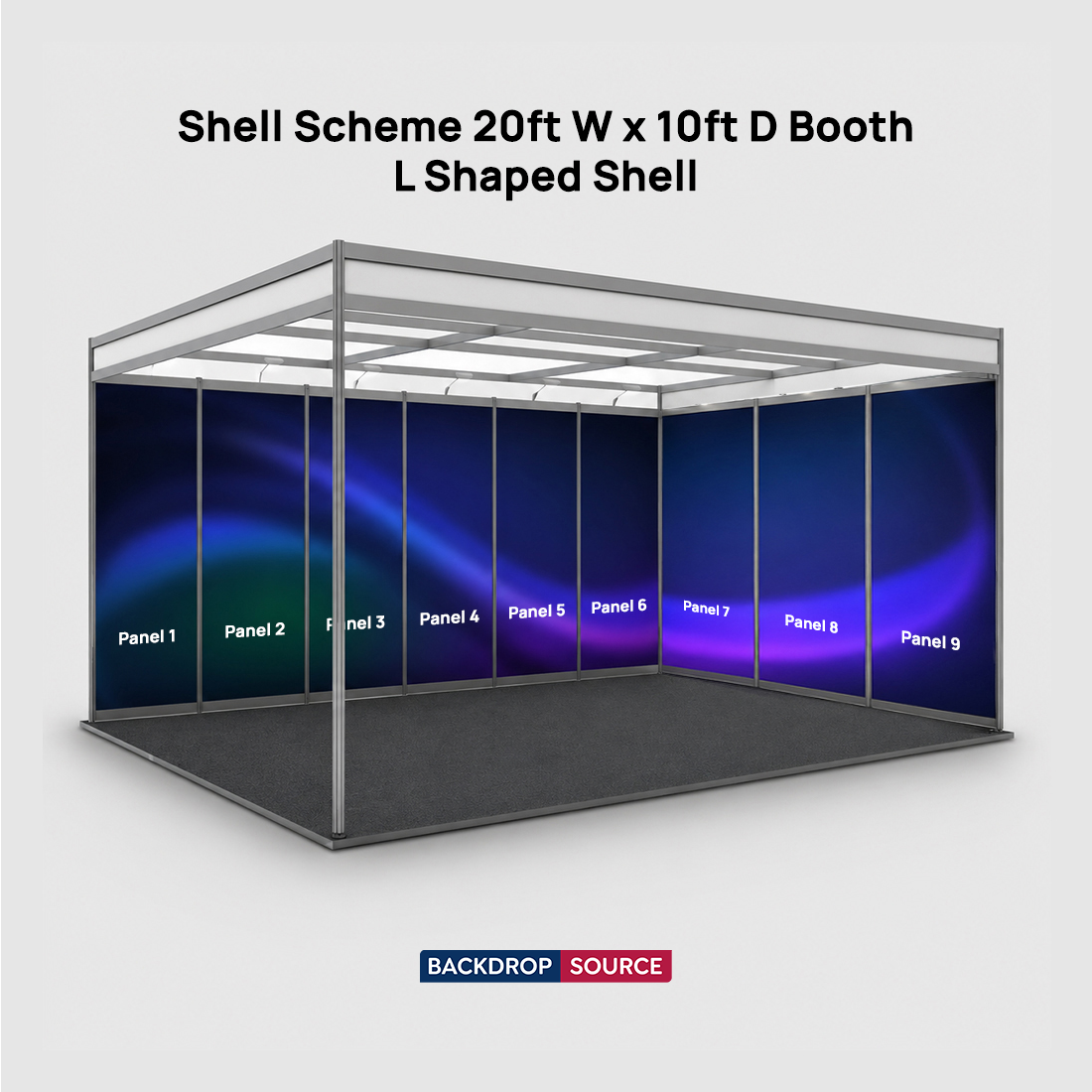 Conception graphique modulaire pour un stand de 6 m de large x 3 m de profondeur 
