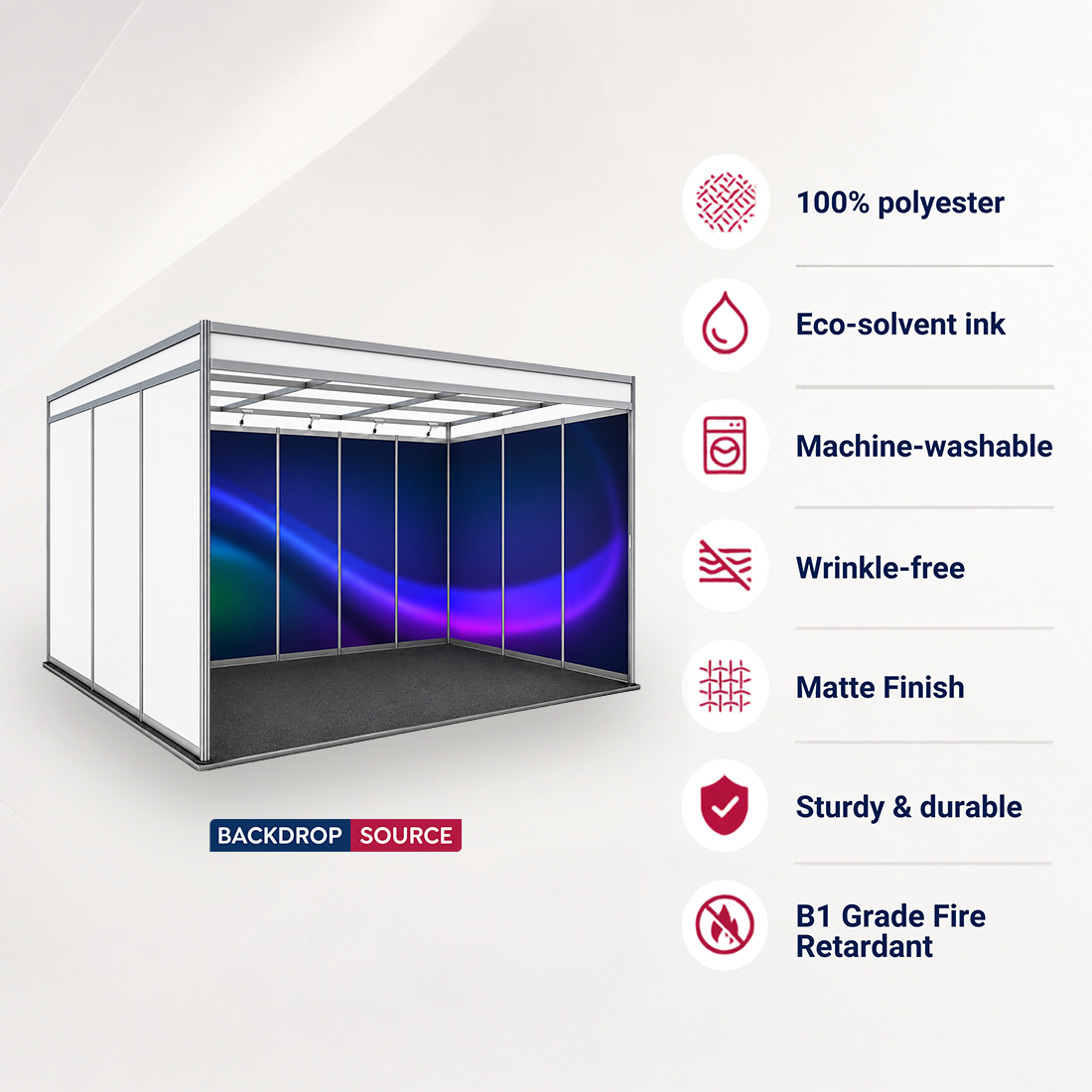 Conception graphique modulaire pour un stand de 6 m de large x 3 m de profondeur 