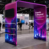 Stand d'exposition carré en forme d'arche avec étagère et support pour téléviseur 