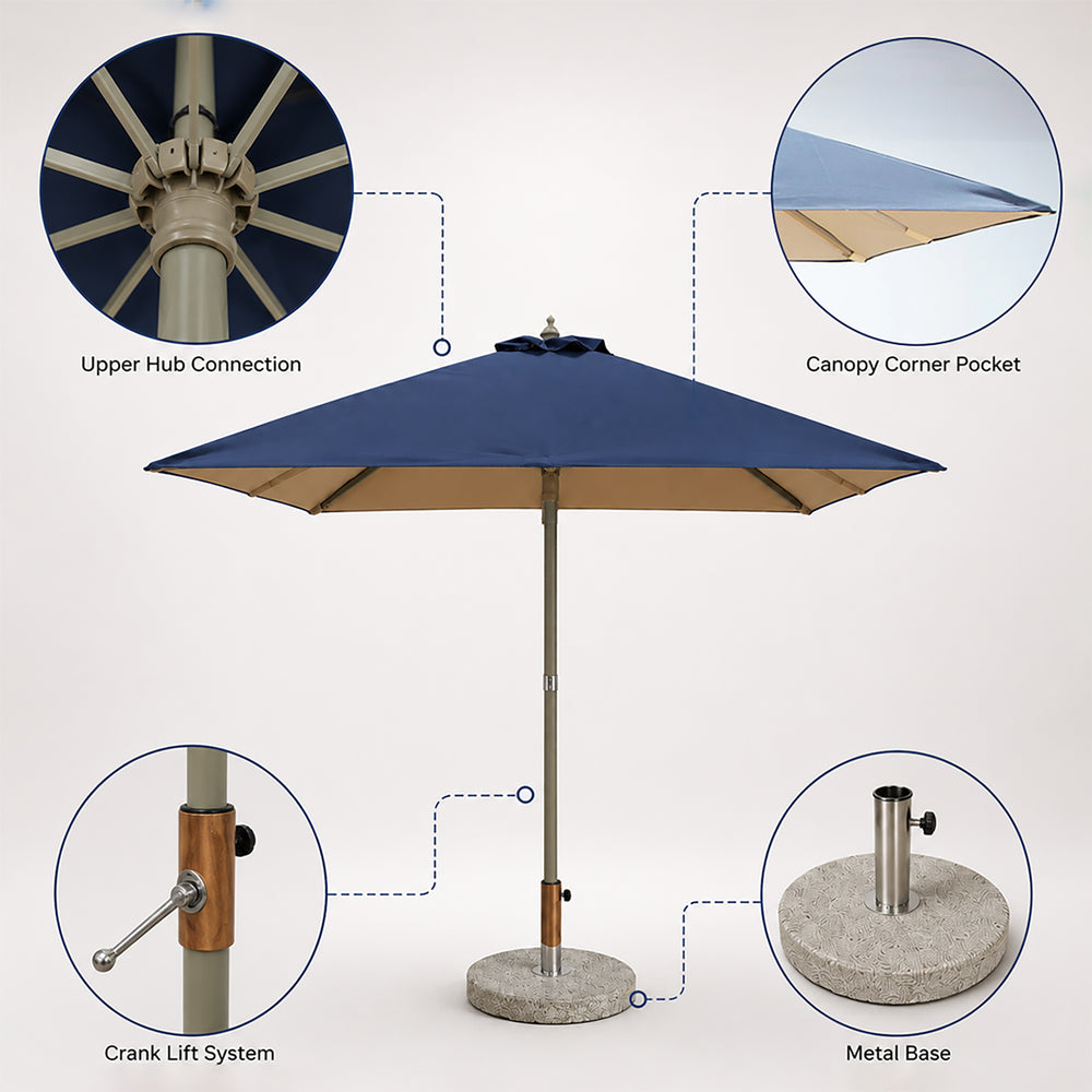 Parasol carré pour terrasse – 1,98 m x 1,98 m 