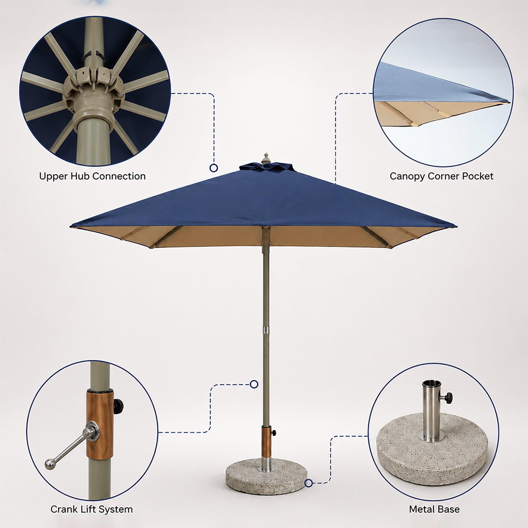 Parasol carré pour terrasse – 1,98 m x 1,98 m 