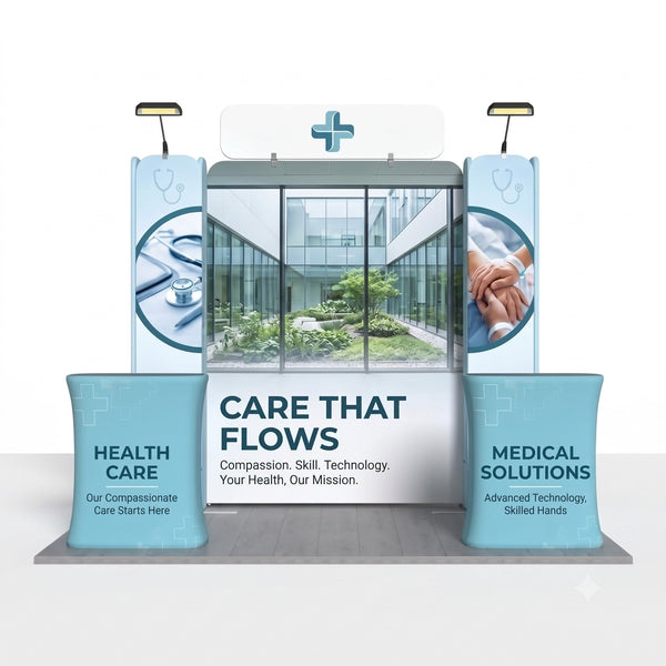 Magnetic Fabric Banner Stand Exhibition Kit with Rectangular Header & Pop-Up Booths