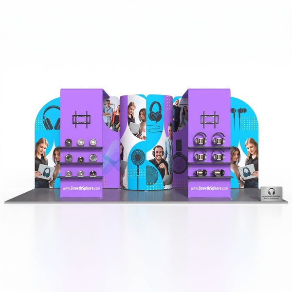Magnetic Fabric Banner Stand Exhibition Kit with L-Shaped Shelving & TV Racks