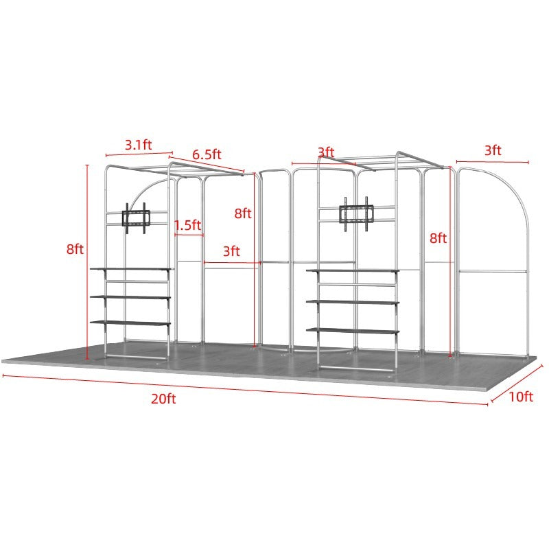 Magnetic Fabric Banner Stand Exhibition Kit with L-Shaped Shelving & TV Racks - frame dimensions