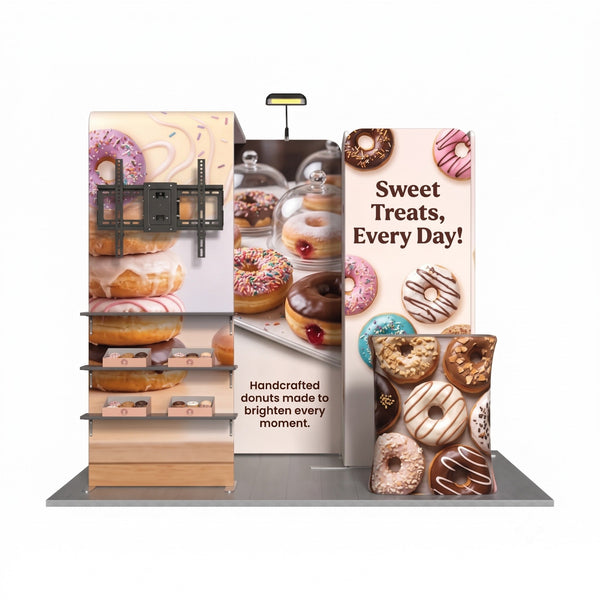 Magnetic Fabric Banner Stand & L-Shaped Shelving Display Exhibition Kit with Pop-Up Booth