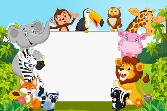 Cartoon Collection Animal With Blank Sign Backdrop Printing