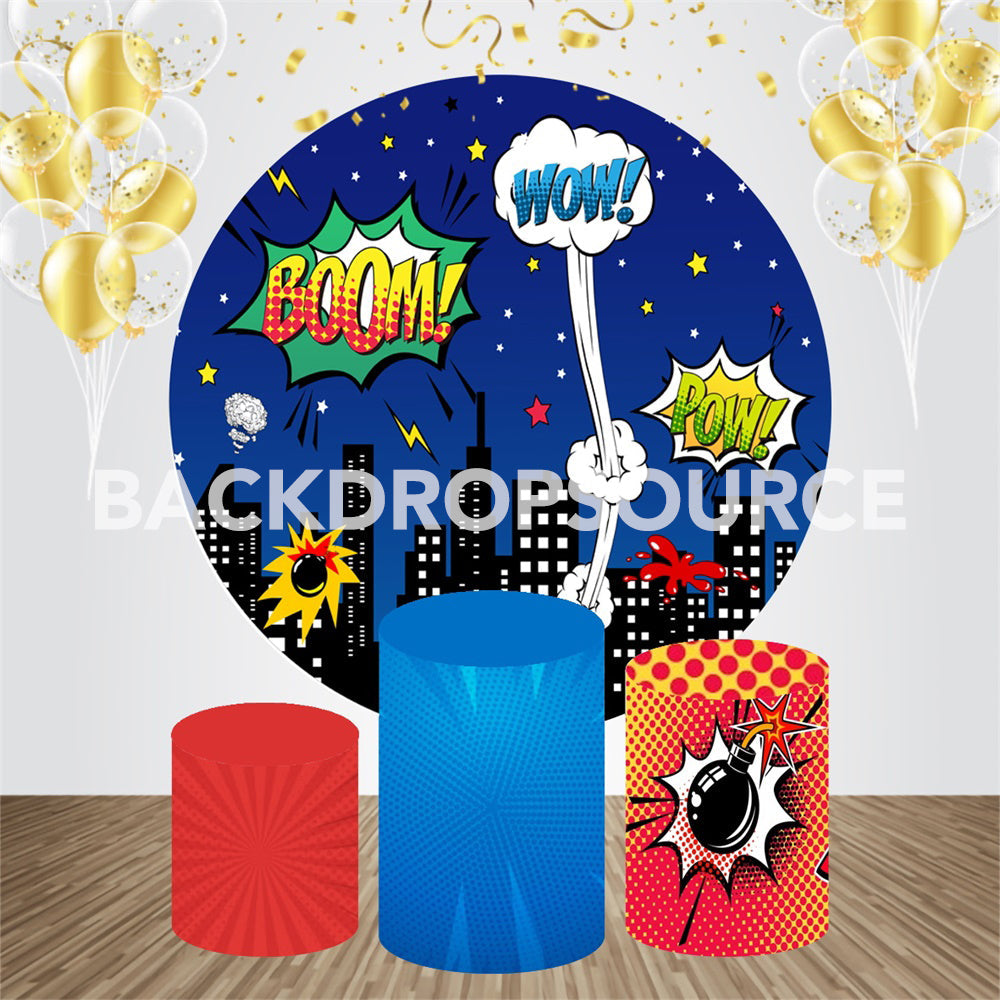Comic Themed Event Party Round Backdrop Kit