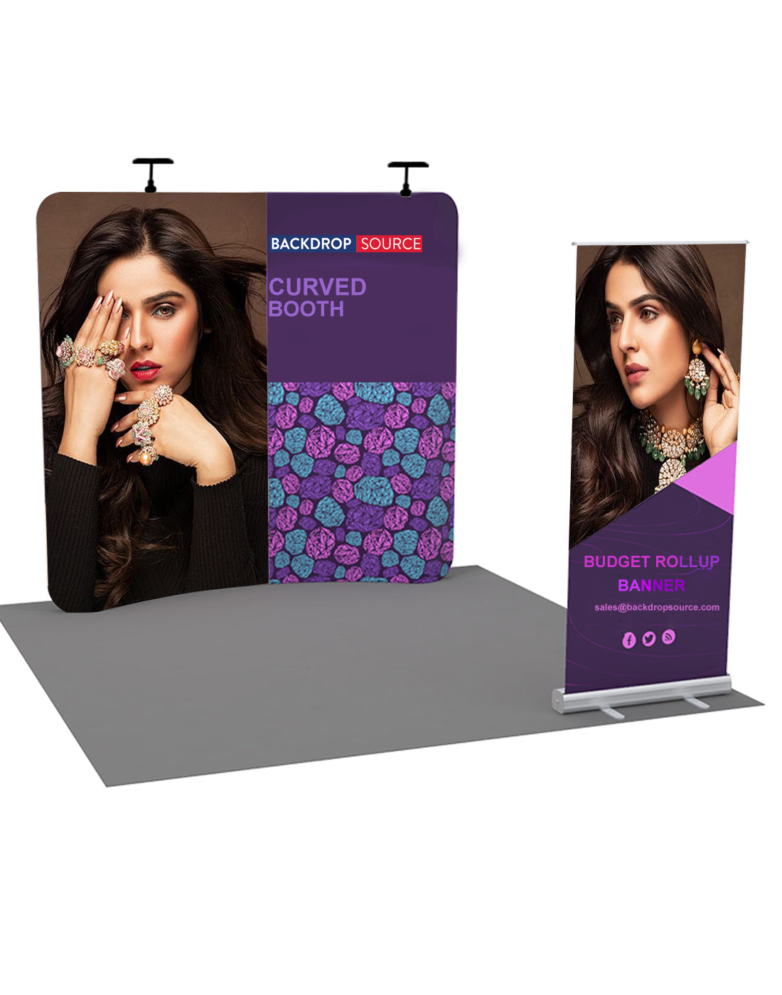 10x10 Booth Kit with Backwall and Rollup Banner Stand