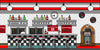 Retro Cafe Interior Flat Line Illustration Backdrop Printing